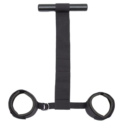 Adjustable over-the-door restraint kit with padded wrist cuffs attached to a door anchor strap.