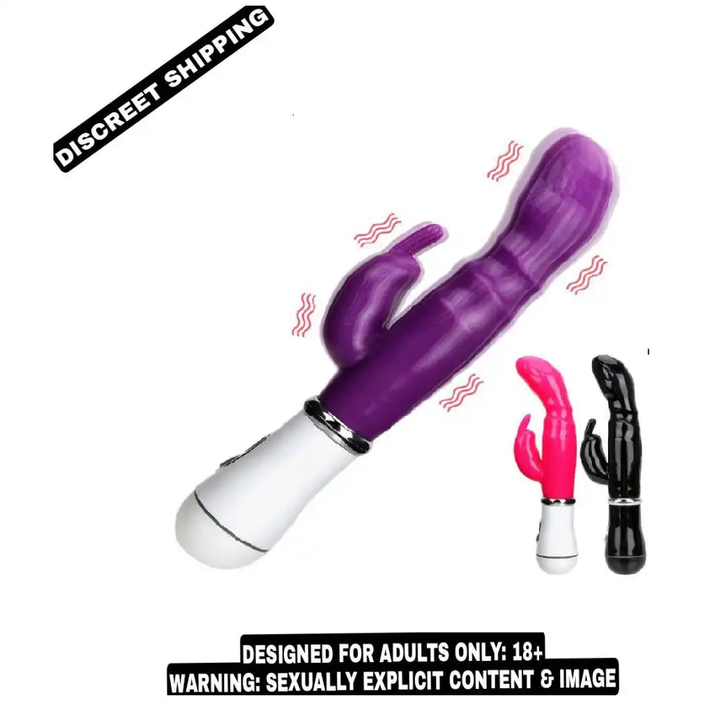 Pink rabbit style vibrating massager with dual-action design and multi-mode vibration function.