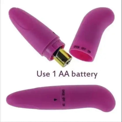 Pink mini battery operated vibrator with compact ergonomic design and portable construction.