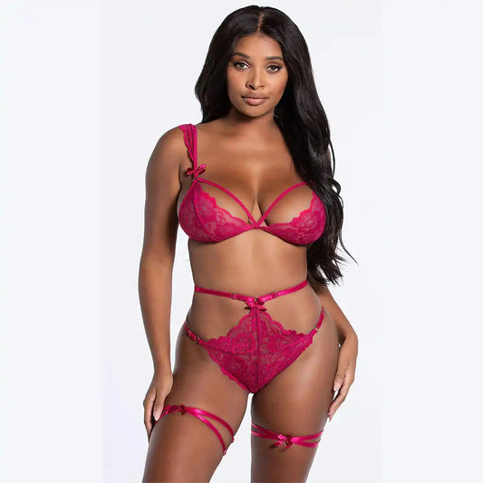 women's one-piece lingerie bodysuit featuring a sheer mesh fabric, deep V-neckline, and high-leg silhouette.
