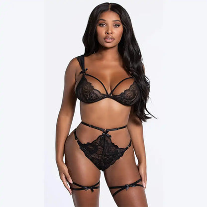 women's one-piece lingerie bodysuit featuring a sheer mesh fabric, deep V-neckline, and high-leg silhouette.
