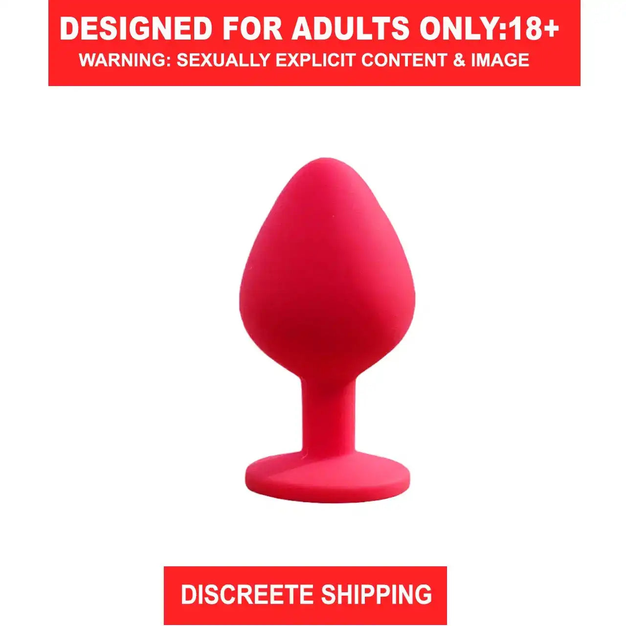 Red silicone butt plug with sparkling crystal gem base and smooth body-safe finish.
