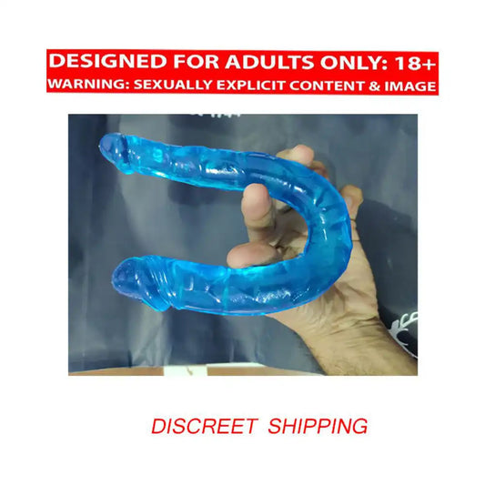 Realistic double headed massager for women with flexible dual-end blue design and ergonomic structure.