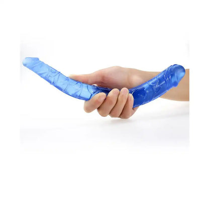 Realistic double headed massager for women with flexible dual-end blue design and ergonomic structure.