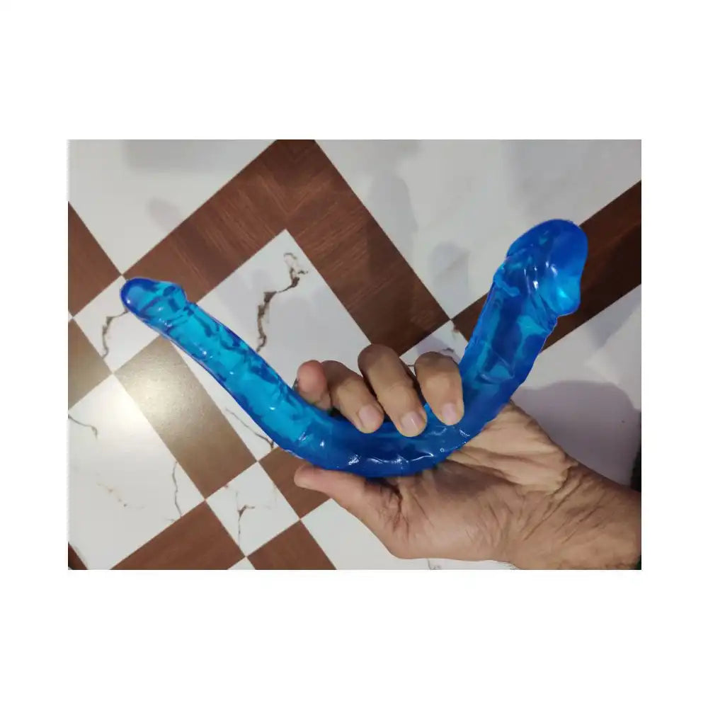 Realistic double headed massager for women with flexible dual-end blue design and ergonomic structure.