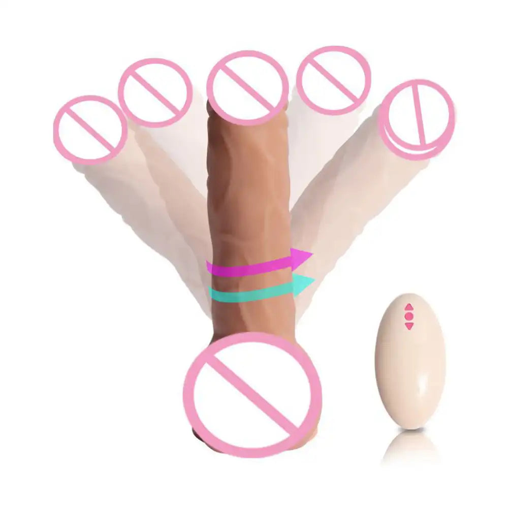 Realistic vibrating relaxation massager for women with wireless remote control and suction base.