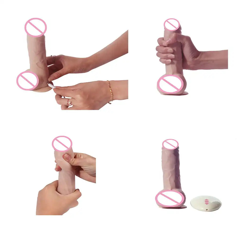 Realistic vibrating relaxation massager for women with wireless remote control and suction base.