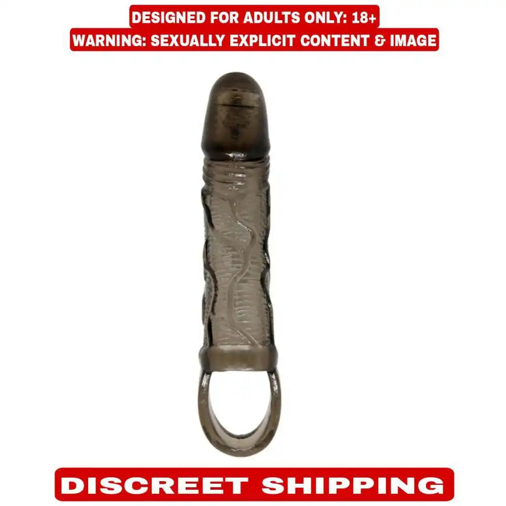Reusable silicone vibrating sleeve with removable vibration capsule and textured interior design.
