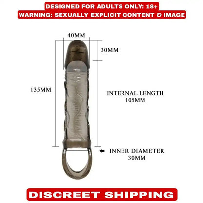 Reusable silicone vibrating sleeve with removable vibration capsule and textured interior design.

