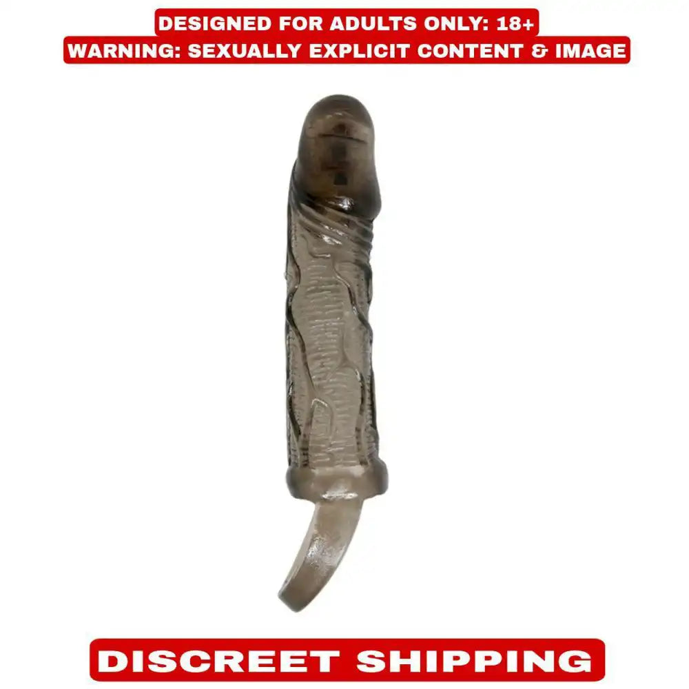 Reusable silicone vibrating sleeve with removable vibration capsule and textured interior design.
