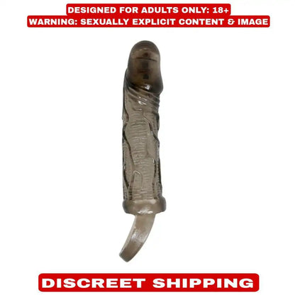 Reusable silicone vibrating sleeve with removable vibration capsule and textured interior design.
