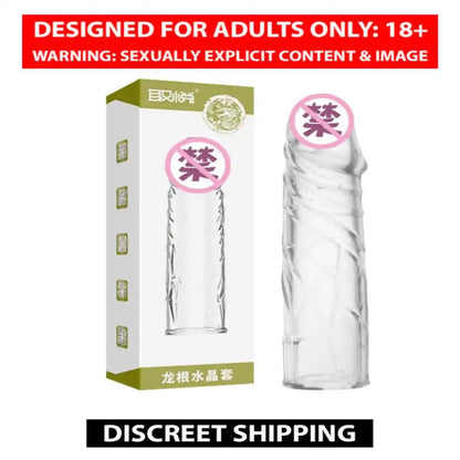 Soft silicone transparent reusable condom with crystal clear textured design and flexible construction.