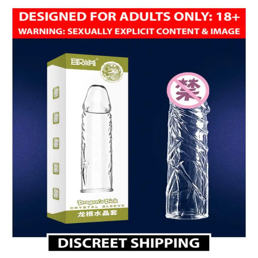 Soft silicone transparent reusable condom with crystal clear textured design and flexible construction.