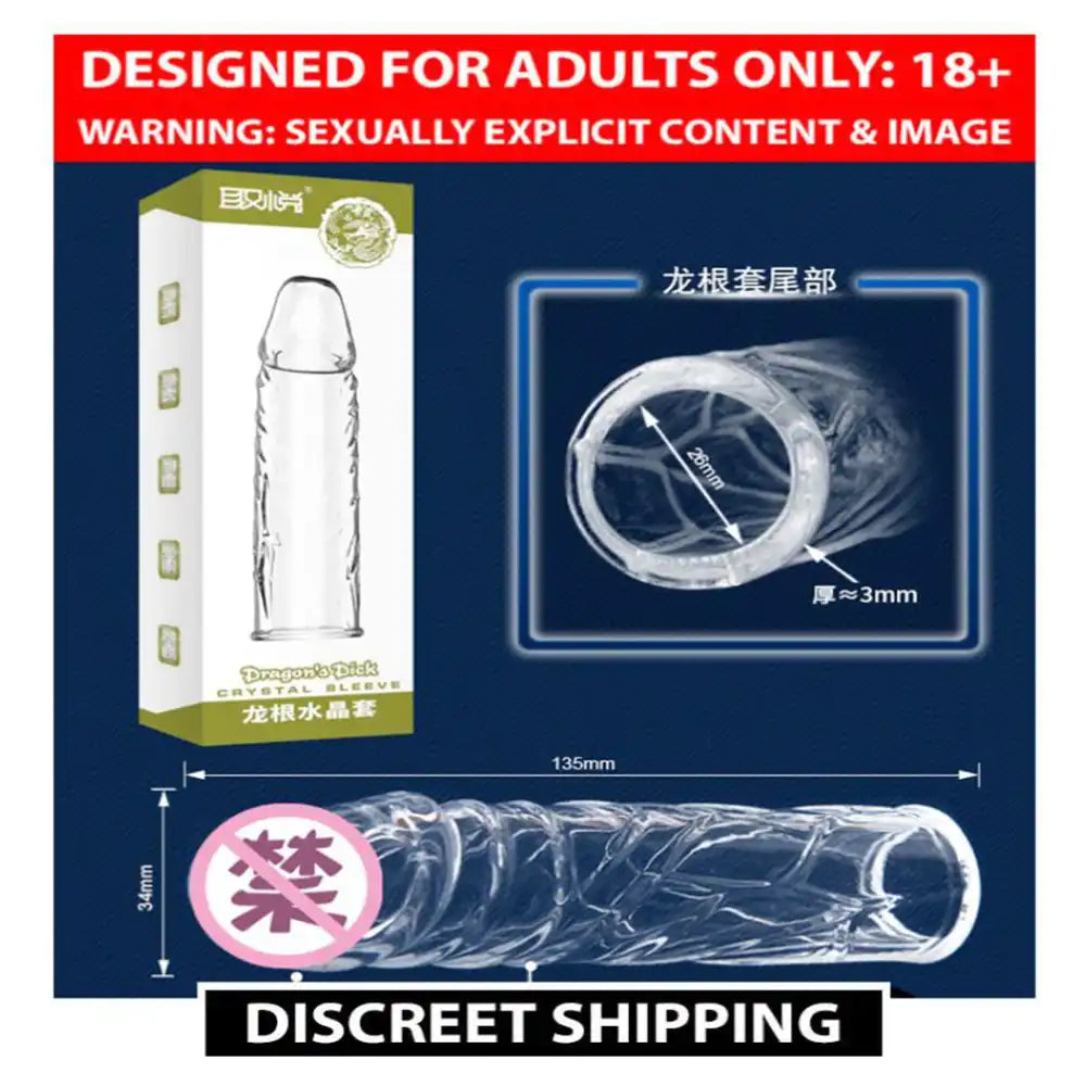 Soft silicone transparent reusable condom with crystal clear textured design and flexible construction.