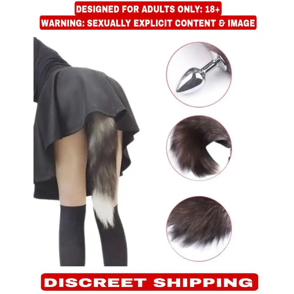 Black soft fox tail accessory with polished stainless steel base.
