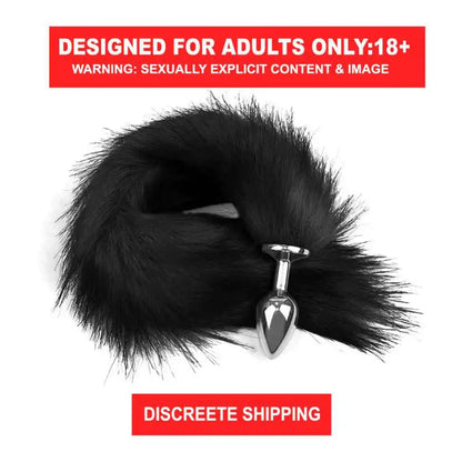 Black soft fox tail accessory with polished stainless steel base.
