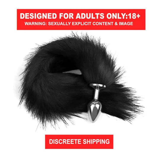 Black soft fox tail accessory with polished stainless steel base.
