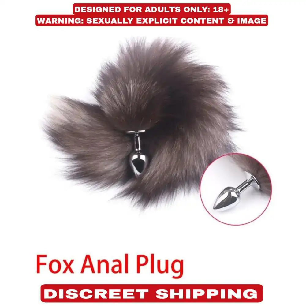 Black soft fox tail accessory with polished stainless steel base.
