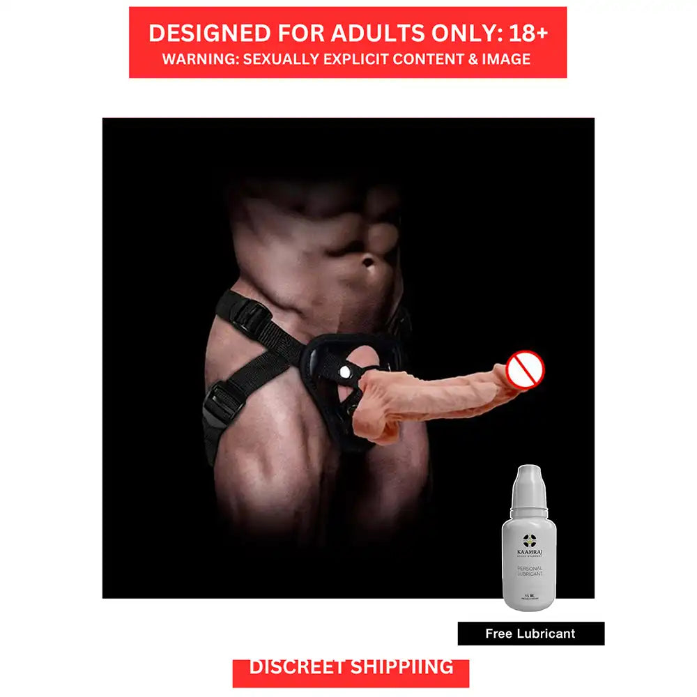 Adjustable strap on wearable sleeve with black harness and flexible body-friendly construction.