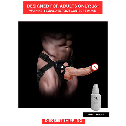 Adjustable strap on wearable sleeve with black harness and flexible body-friendly construction.