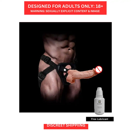 Adjustable strap on wearable sleeve with black harness and flexible body-friendly construction.