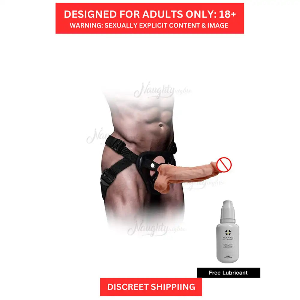 Adjustable strap on wearable sleeve with black harness and flexible body-friendly construction.
