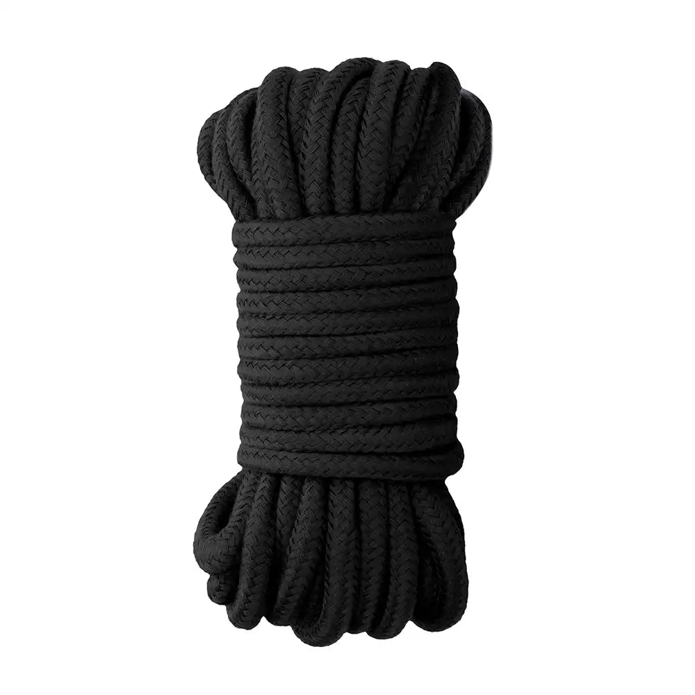 Black 20 meter braided rope made from soft durable cotton blend material.
