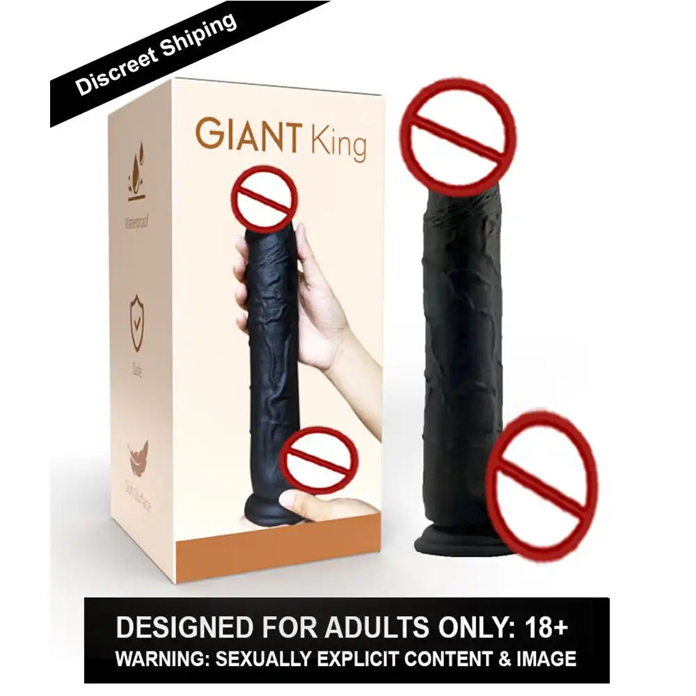Ultra large silicone realistic suction base massager with textured design and flexible construction.
