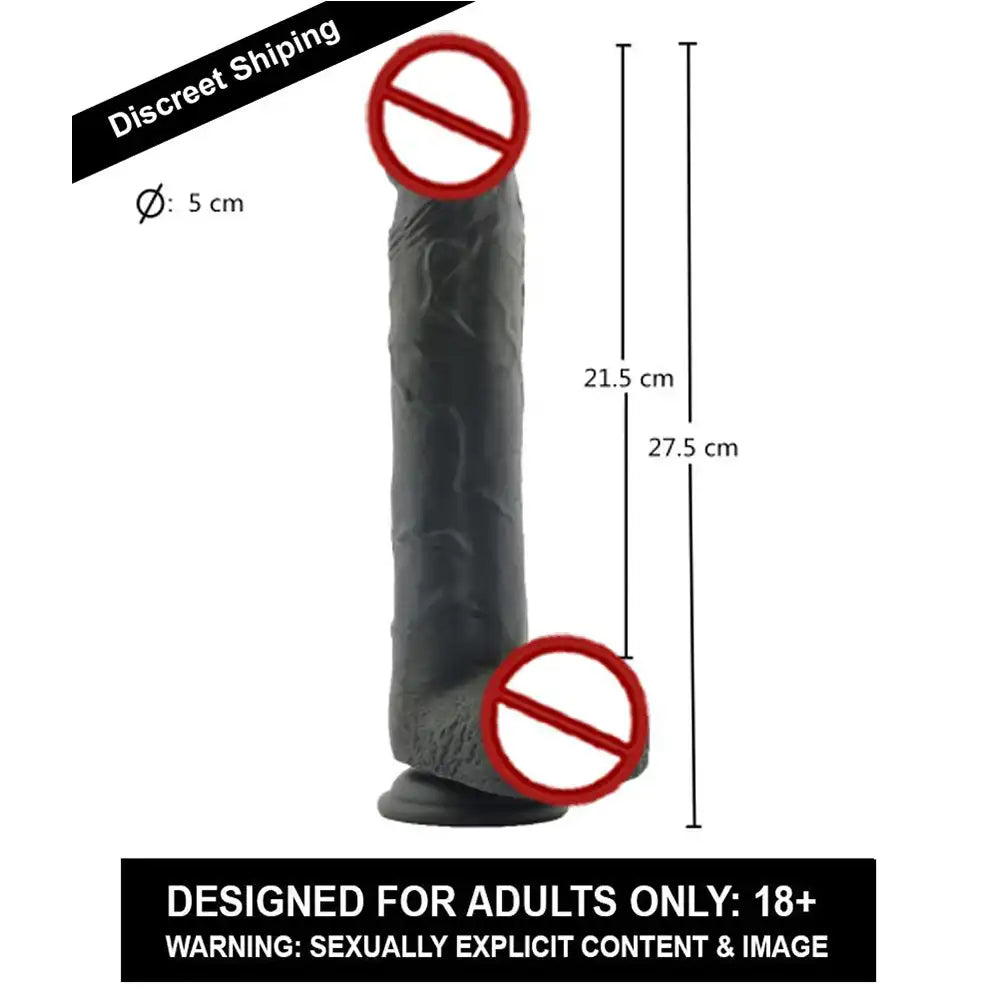 Ultra large silicone realistic suction base massager with textured design and flexible construction.

