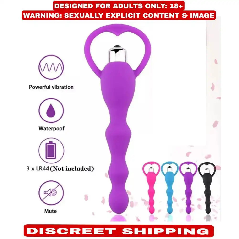 Pink vibrating beads massager with flexible silicone bead design and portable construction.