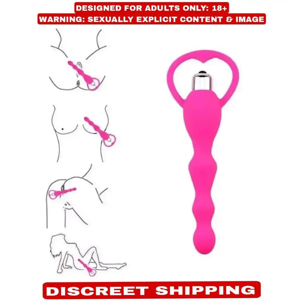 Pink vibrating beads massager with flexible silicone bead design and portable construction.