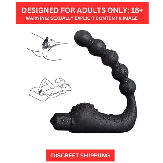 Black vibrating beads silicone massager with flexible curved design and graduated bead structure.