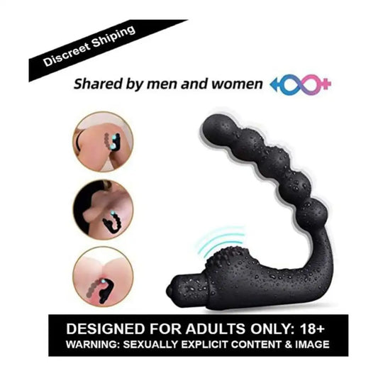 Black vibrating beads silicone massager with flexible curved design and graduated bead structure.