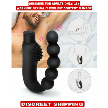 Black vibrating beads silicone massager with flexible curved design and graduated bead structure.