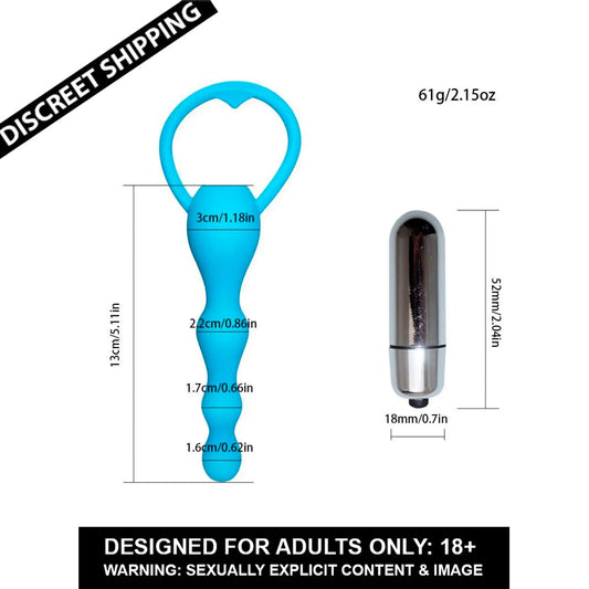 Vibrating long beads massager with detachable bullet vibrator and ergonomic loop handle.
