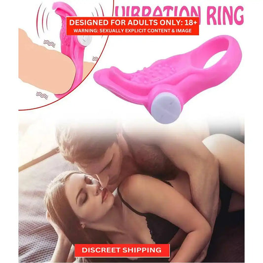 Vibrating tongue ring massager with flexible silicone design and textured surface.
