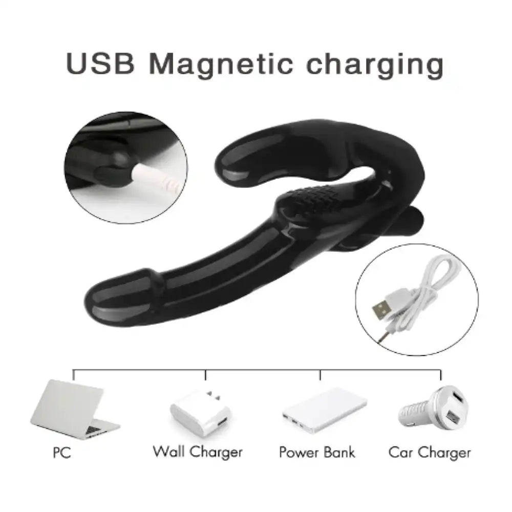 Wireless remote control double heads vibrating massager with magnetic USB charging and waterproof design.