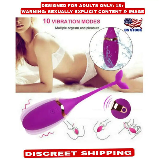 Purple wireless remote control vibrating egg massager with USB rechargeable functionality.
