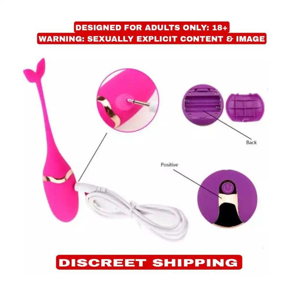 Purple wireless remote control vibrating egg massager with USB rechargeable functionality.
