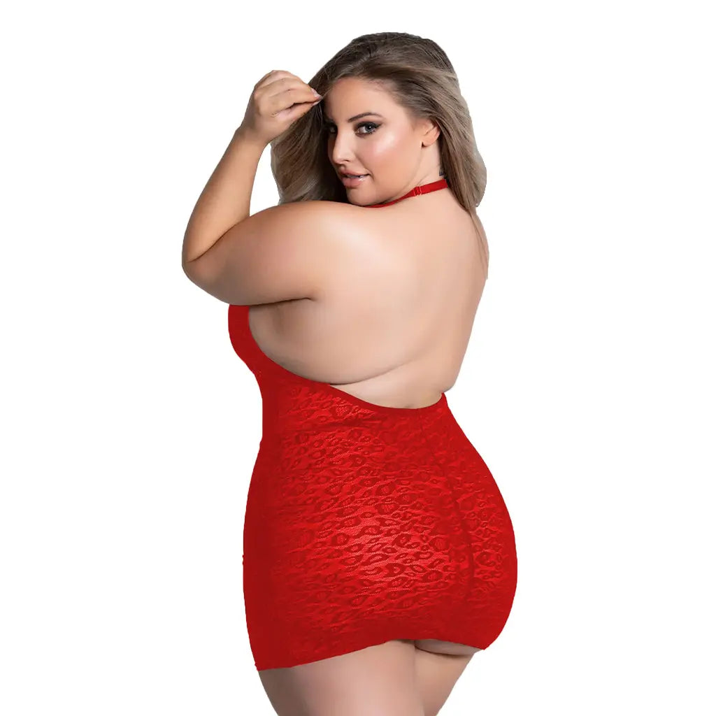 woman wearing Multicolor mesh leopard pattern mini nightwear dress with sheer panel design
