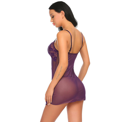 woman wearing sheer lace chemise lingerie dress with spaghetti straps stylish nightwear India
