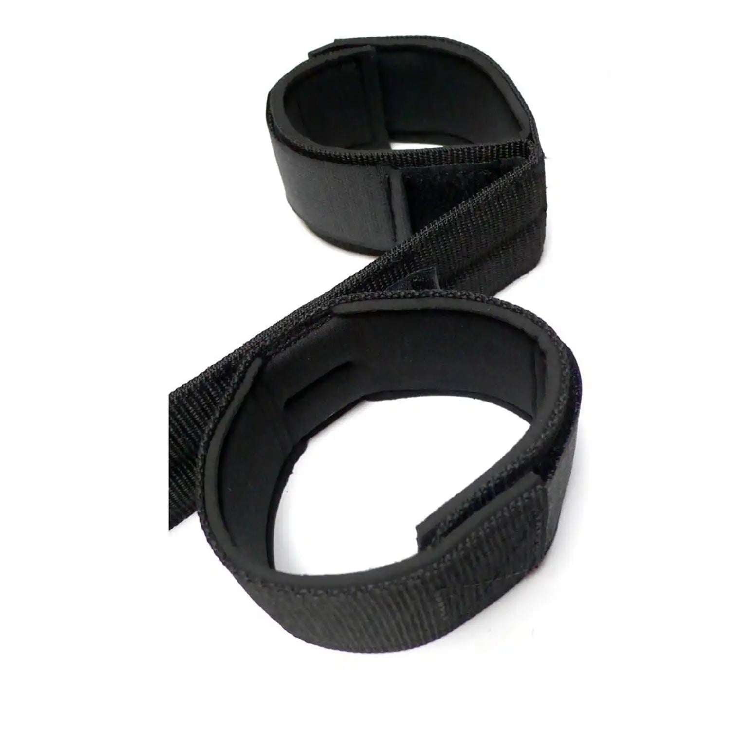 Black wrist-to-ankle restraint set with adjustable padded wrist and ankle cuffs connected by durable nylon straps.